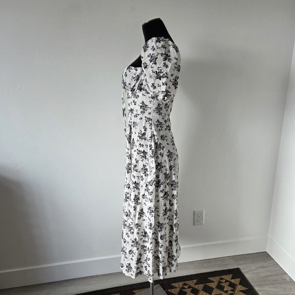 Black White Floral Milkmaid Dress Square Neck Renaissance Renfair Cottagecore S - Picture 4 of 13